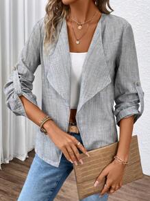 Chiquease Waterfall Collar Roll Tab Sleeve Open Front Coat