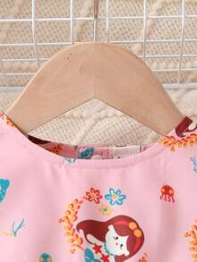 Baby Girl Cartoon Graphic Ruffle Trim Dress - Multicolor - View 4