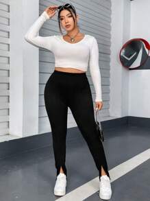 Flirla Talla grande Pantalones ajustados bajo con abertura - Negro - Ver 5