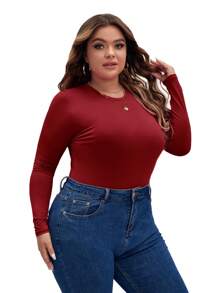 SHEIN BAE Hơn Chất rắn Slim Fit Tee Bodysuit - Màu Đỏ Sâu - Xem 6