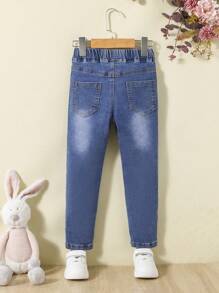 Young Girl Cartoon Embroidery 3D Ears Design Jeans