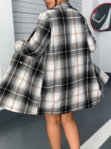 Flirla 大碼格紋雙排釦花呢外套 - 彩色 - 查看 1