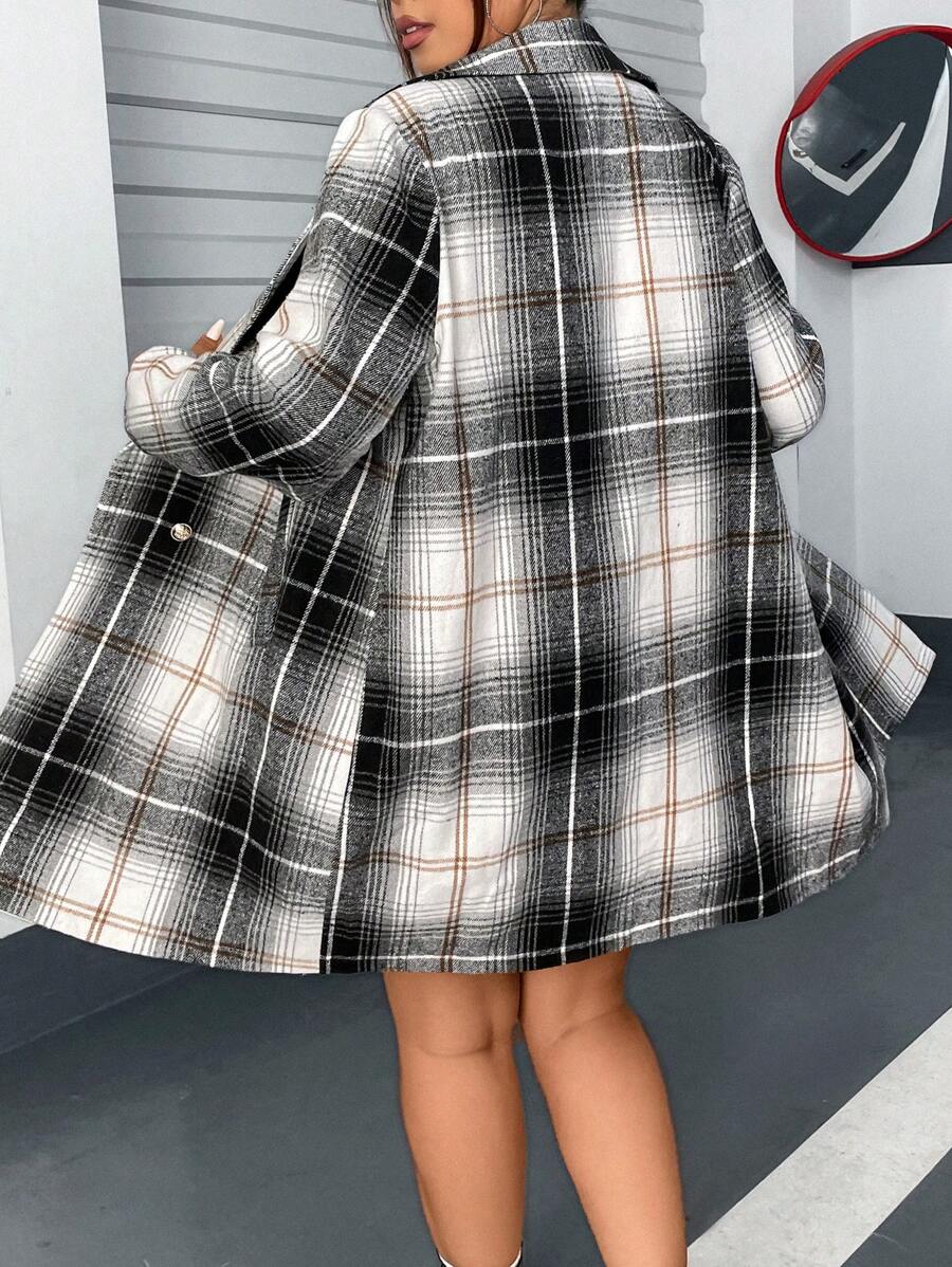 Flirla 大碼格紋雙排釦花呢外套 - 彩色 - 查看 1