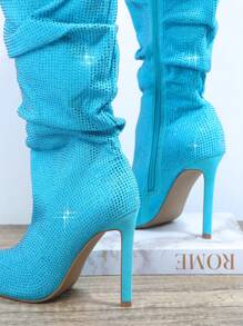 SHUZIA Pointy Toe Slip On Stiletto Boots - Blue - View 5