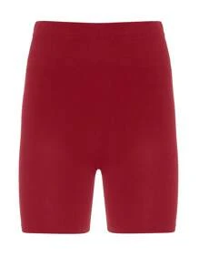 Cottnline Solid Wideband Waist Biker Shorts - Burgundy - View 7