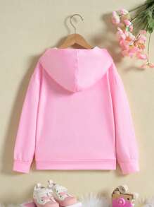 SHEIN Cô gái Tween Đồ họa chữ & hình trong tiếng Nhật Áo nỉ có mũ - Hồng - Xem 2