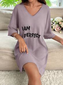 Váy ngủ tay cánh dơi họa tiết chữ cái - Bụi tím - Xem 1