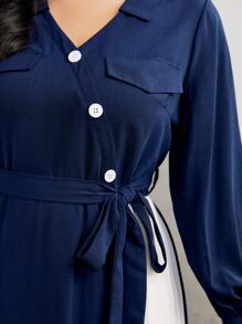 Mulvari Plus Two Tone Pleated Hem Belted Dress - Multicolor - View 5