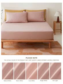 1pc Supersoft Plain Fitted Sheet, Lightweight Cloud-Like Feel Bedding,14inch/35cm Deep Pocket, For All Size Bed -Twin, Full, King, Queen Size Sheet - Pink - View 10