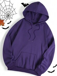 SHEIN EZwear Slogan Graphic Drawstring Thermal Lined Hoodie - Purple - View 2