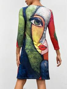 SHEIN Essnce Figure Graphic Notched Neckline Dress - Multicolor - View 2