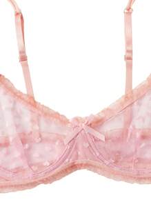5pack Heart Pattern Mesh Bow Underwire Garter Lingerie Set - Pink - View 7