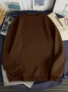 Manfinity Dauomo Men Mountain & Letter Graphic Thermal Lined Sweatshirt - Coffee Brown - View 2