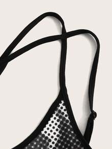 SHEIN ICON Một bờ vai Viền khăn tay Top Cây trồng - Màu xám đen - Xem 3