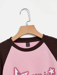 SHEIN EZwear Slogan & In Sao Tay Raglan Áo nỉ - Nhiều màu - Xem 4