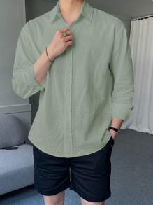 DAZY Men Solid Button Up Shirt,Fall Clothes Long Sleeve Men Shirt - Green - View 4