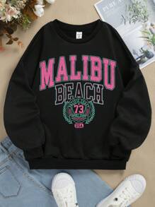 SHEIN Leap Crew Áo nỉ chui đầu họa tiết chữ cổ tròn rộng rãi thoải mái cho bé gái tuổi teen, phù hợp cho mùa thu/đông - màu đen - Xem 1