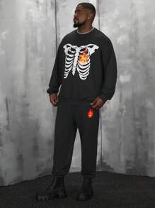 Manfinity VCAY Men Plus Skull Print Sweatshirt & Sweatpants