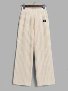 SHEIN EZwear Letter Patched Detail Wide Leg Pants - Beige - View 1