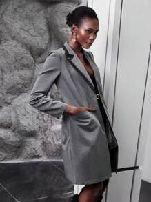 Maija Lapel Collar Open Front Coat Without Belt - Light Grey - View 1
