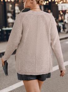 SHEIN LUNE Hơn Tay Raglan Áo len - Màu be - Xem 2