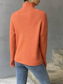 SHEIN Essnce High Neck Drop Shoulder Jumper - Orange - View 2