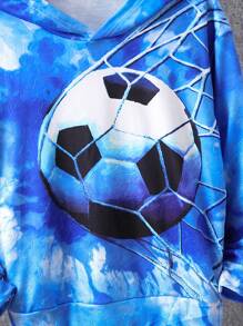SHEIN Tween Boy Soccer Print Hooded Neck Sweatshirt - Blue - View 3