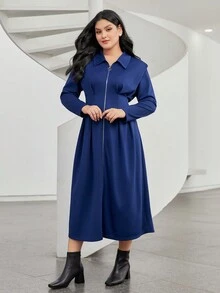 Mulvari Talla grande Vestido con cremallera con fruncido - Azul - Ver 4