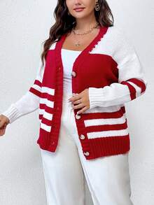 Celure 大碼條紋圖案落肩袖開襟衫 - 彩色 - 查看 4