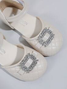 Flache Kinderschuhe Mit Viereckigen Strasssteinen, Einfachem Und Bequemen Design, Obermaterial Aus Pu Leder