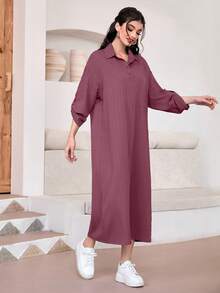 Mulvari 捲邊袖素色連衣裙 - 鏽棕色 - 查看 5