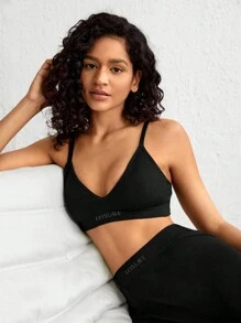 Ocili Leisure Extremely Stretchy Seamless & Skin-Friendly No Padding Comfortable Solid Letter Bra Black - Black - View 11