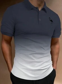 Manfinity RSRT 男士漸層火烈鳥圖案POLO衫 - 深灰色 - 查看 1