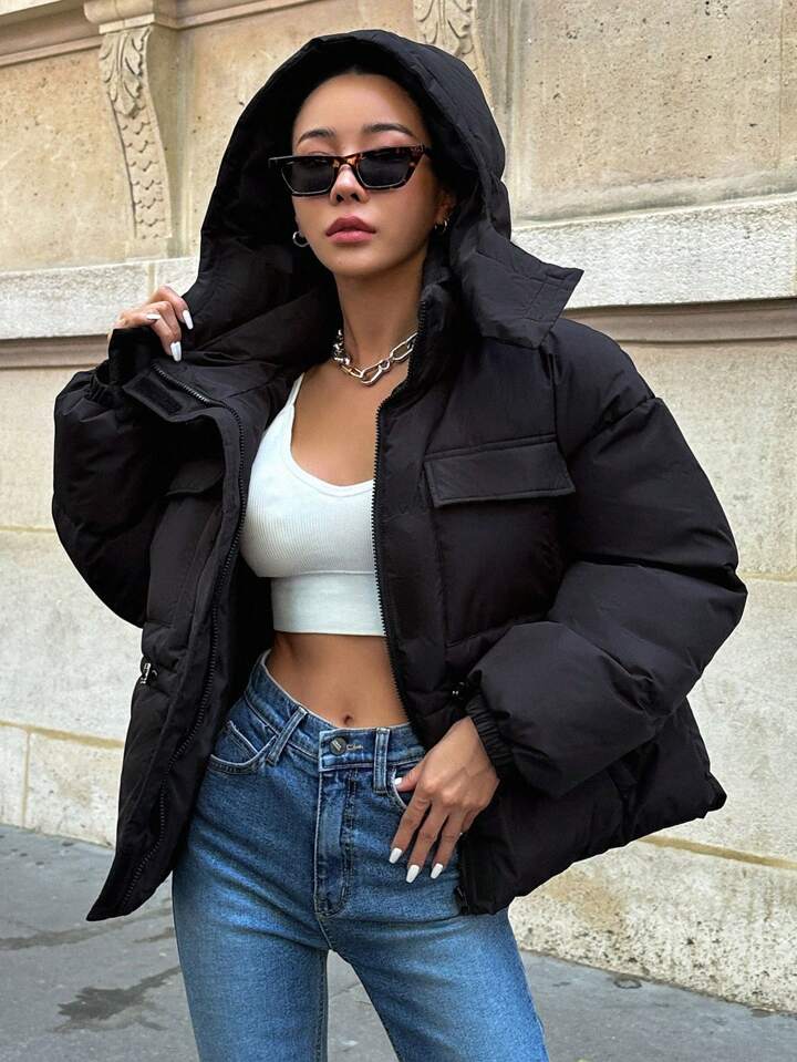SHEIN スラントポケット ドローストリング裾 パッファーコート SHEIN スラントポケット ドローストリング裾 パッファーコート