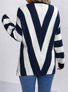 Calvaya 加大码撞色落肩针织套头衫，适合秋冬季节穿着 - 藍色 - 查看 2