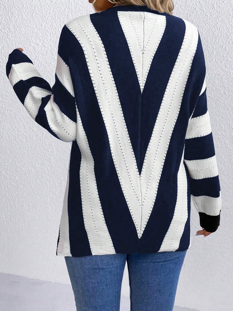 Plus Colorblock Drop Shoulder Sweater Knit Pullover Fall Winter Autumn Sweater