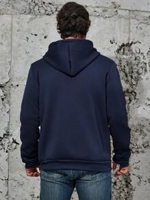 Manfinity Homme Men Plus Letter Graphic Zip Up Drawstring Hoodie - Royal Blue - View 2