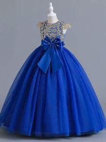 Vestido de princesa elegante con lazo para niñas, adecuado para fiestas y ocasiones formales (consulte la tabla de tallas en los detalles del producto para seleccionar el tamaño apropiado)