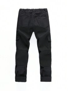 Tween Boys Versatile Personalized School Style Sporty Pocket Denim Pants,Holiday,Summer,Travel - Black - View 2