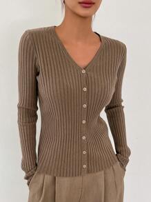 DAZY 罗纹针织前扣开衫、长袖上衣