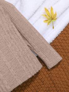 SHEIN 2入組寶寶男孩休閒純色長袖上衣和高領條紋針織t卹 - 黑色 - 查看 4