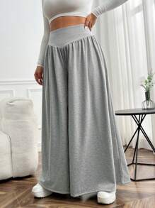 SHEIN EZwear Plus High Waist Wide Leg Pants - Grey - View 5