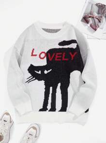 Flirla Sweater Ukuran Plus Kartun Huruf Casual - Putih - View 1