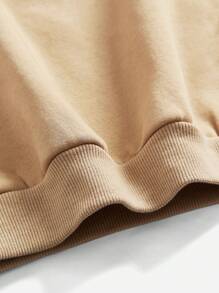 Tween Girl Casual Solid Color Crew Neck Long Sleeve Fleece Sweatshirt - Khaki - View 4