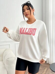 SHEIN EZwear Plus Letter Graphic Drop Shoulder Sweatshirt - White - View 4