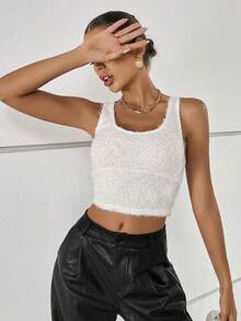 SHEIN Essnce 純色短款背心 - 白色 - 查看 3