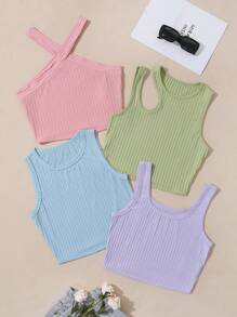 SHEIN Unity 4pcs Ribbed Knit Tank Top - Multicolor - View 1