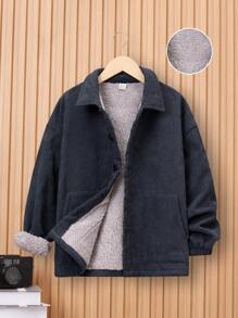 SHEIN 男大童斜插口袋加絨內裏外套 - 彩色 - 查看 1