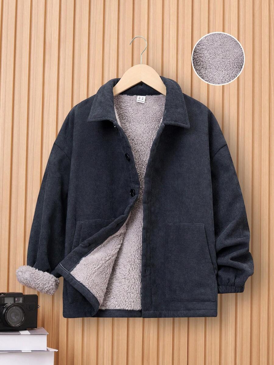 SHEIN 男大童斜插口袋加絨內裏外套 - 彩色 - 查看 1