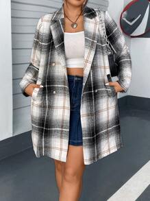 Flirla 大碼格紋雙排釦花呢外套 - 彩色 - 查看 4